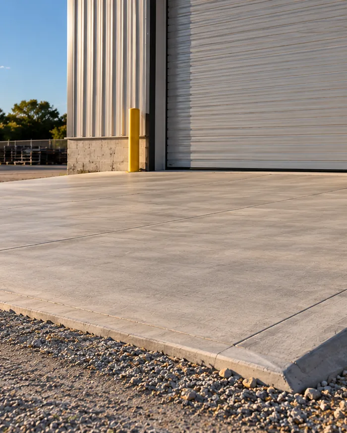 A large commercial concrete pad with saw cut joints